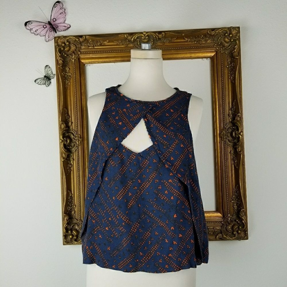 Free people cutout sleeveless boho print blouse